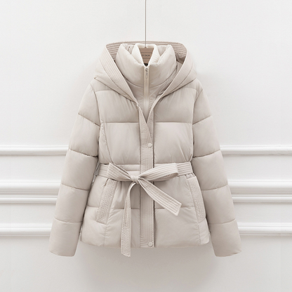 Women’s Padded Coat – Quilted Slim Fit – Hooded with Tie Waist and Pockets