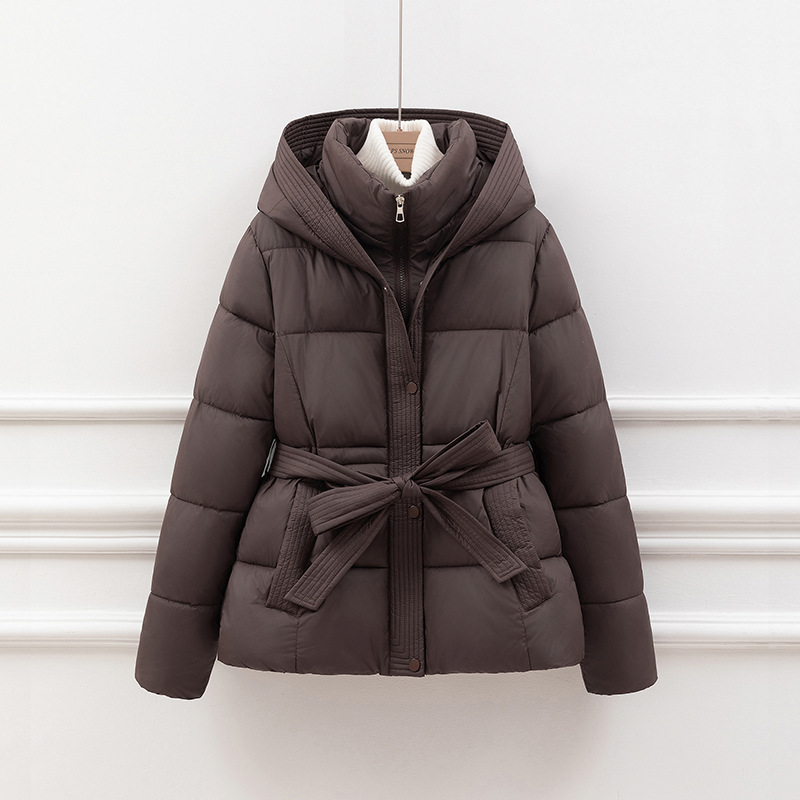 Women’s Padded Coat – Quilted Slim Fit – Hooded with Tie Waist and Pockets