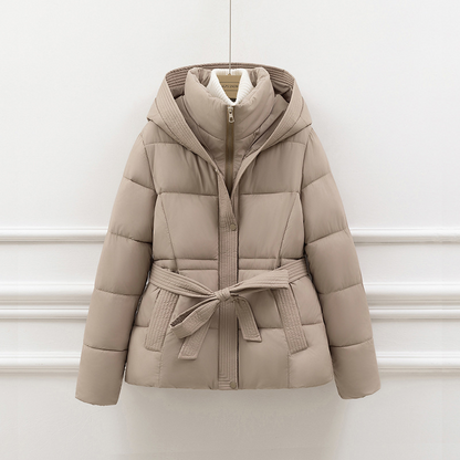 Women’s Padded Coat – Quilted Slim Fit – Hooded with Tie Waist and Pockets