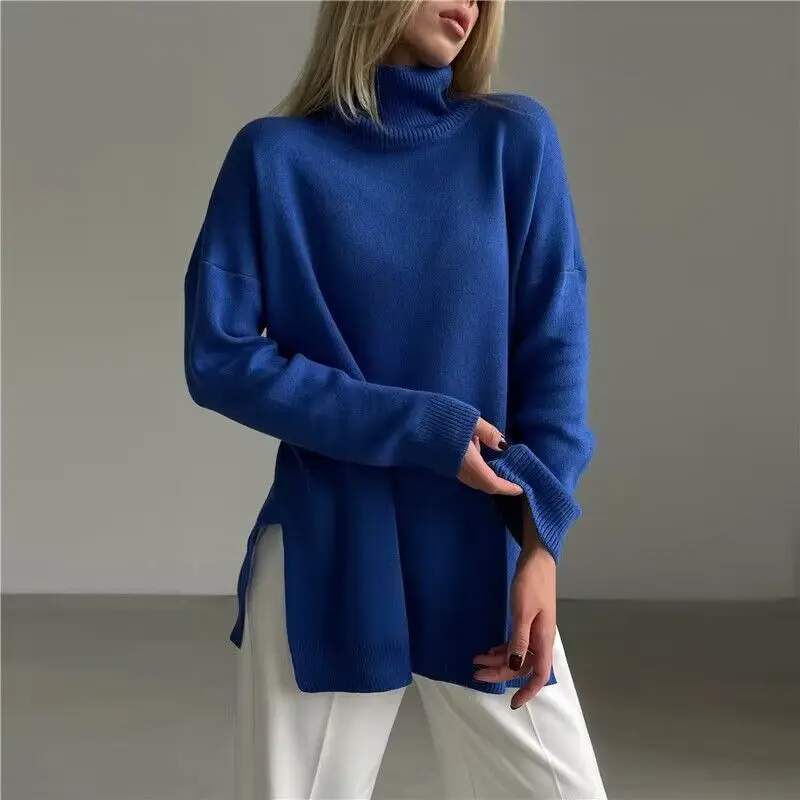 Oversized Knit Ribbed Collar Sweatshirt 