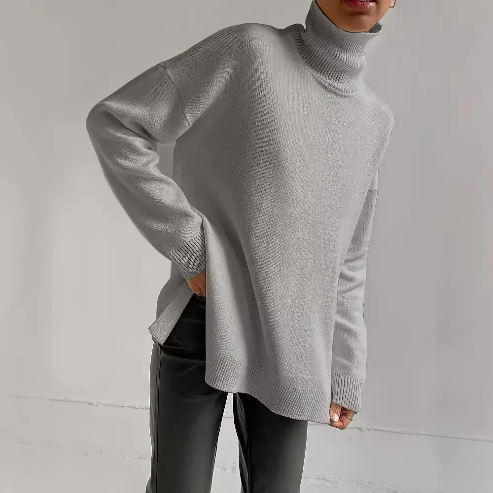 Oversized Knit Ribbed Collar Sweatshirt 
