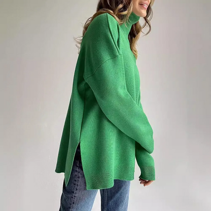 Women’s Turtleneck Sweatshirt – Oversized Fit – Knit Fabric – Ribbed Collar & Cuffs