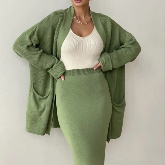 Two-Piece Oversized Knit High Waist Pencil Skirt Set 