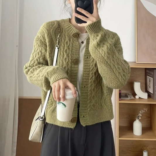 Chunky Cable Knit Wool Blend Cardigan 