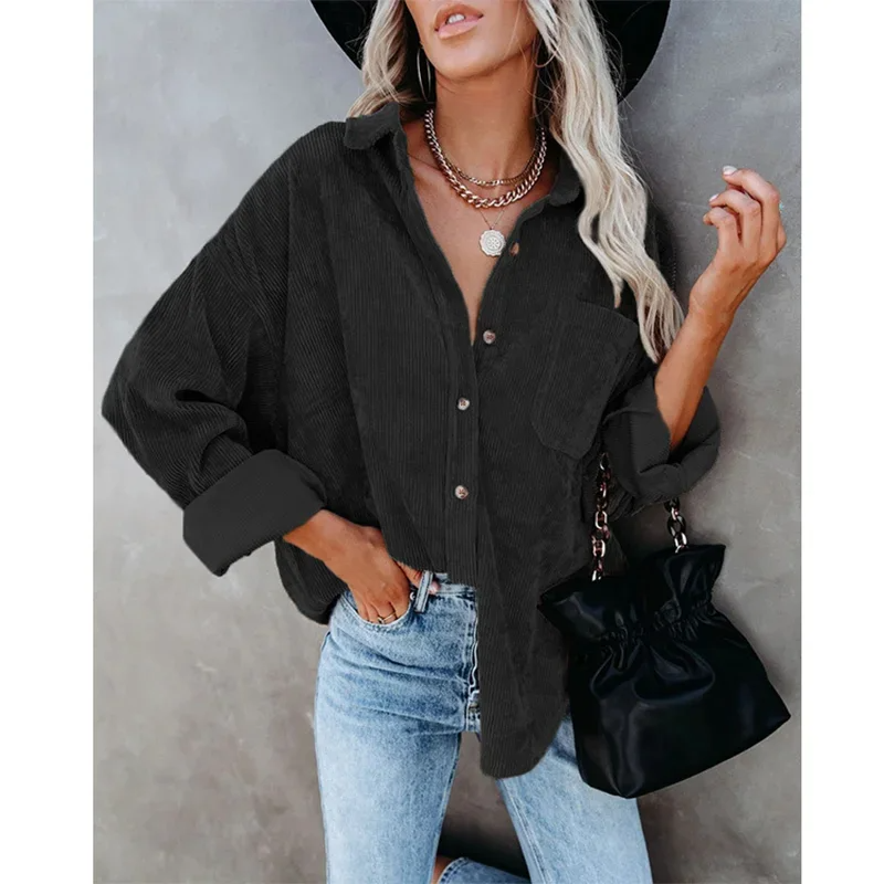 Ribbed Texture Oversized Button-Up Shirt 