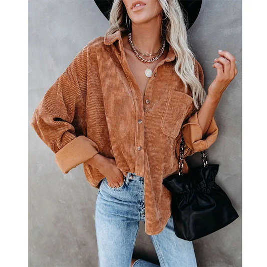 Ribbed Texture Oversized Button-Up Shirt 