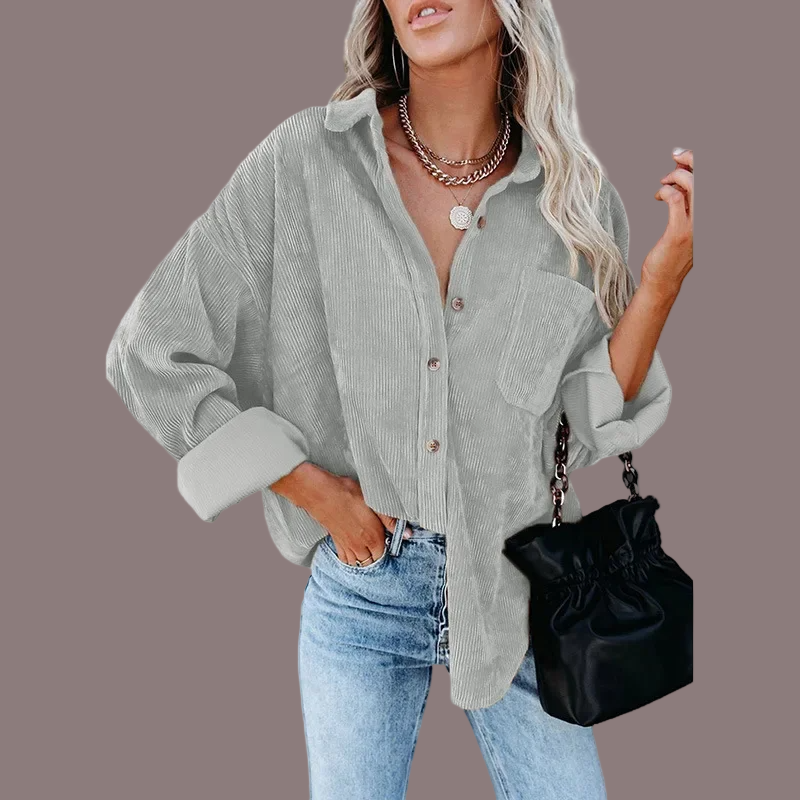 Ribbed Texture Oversized Button-Up Shirt 