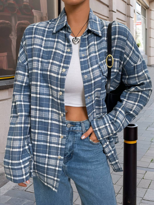 Cotton Blend Relaxed Plaid Shirt Jacket