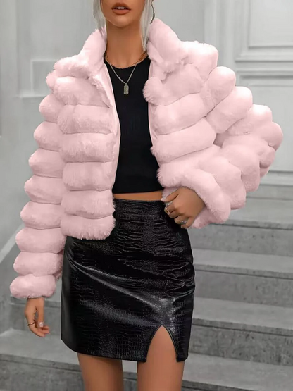 Women’s Jacket - Faux Fur - Cropped Fit - Stand-Up Collar - Long Sleeve