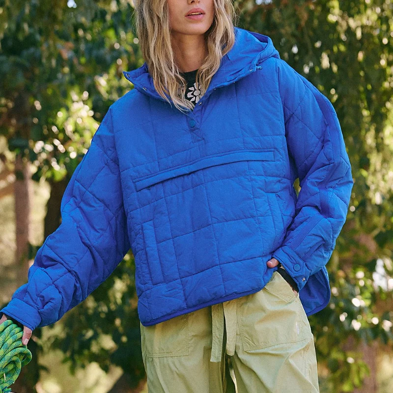 Women’s Jacket - Woven Synthetic Blend - Relaxed Fit - High Collar - Snap-Button Placket