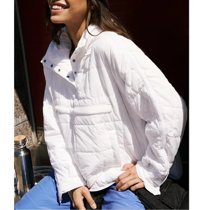 Women’s Jacket - Woven Synthetic Blend - Relaxed Fit - High Collar - Snap-Button Placket