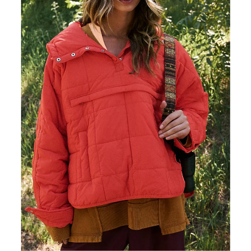 Women’s Jacket - Woven Synthetic Blend - Relaxed Fit - High Collar - Snap-Button Placket