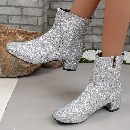 Women’s Ankle Boots - Synthetic - Almond Toe - Mid Block Heel - Side Zipper