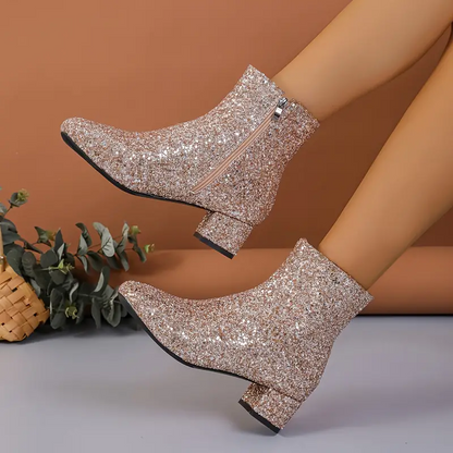 Women’s Ankle Boots - Synthetic - Almond Toe - Mid Block Heel - Side Zipper
