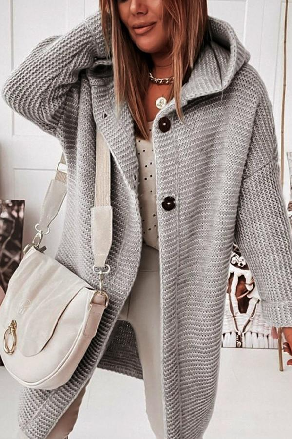 Chunky Knit Hooded Relaxed Fit Cardigan