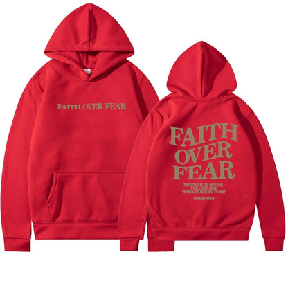 Women's drop shoulder hoodie with 'Faith Over Fear' back  print