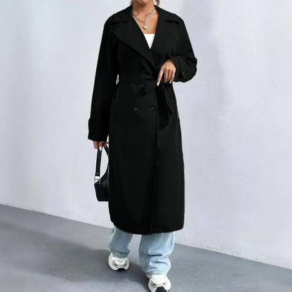 Women’s Trench Coat – Regular Fit – Double-Breasted – Lapel Collar – Full Length