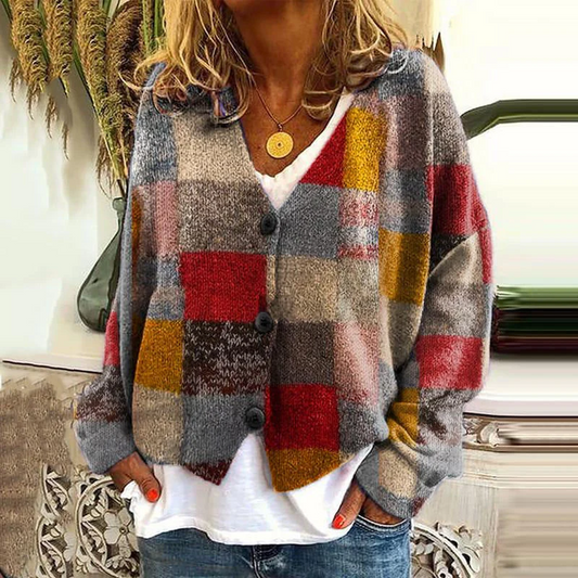 Patchwork Floral Relaxed Fit Knit Cardigan 