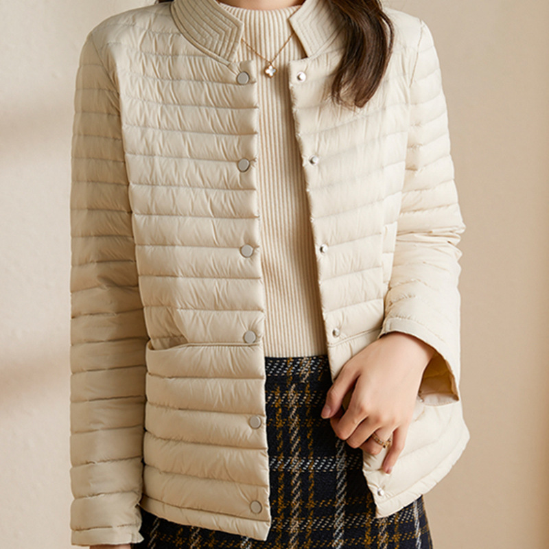 Women’s Quilted Jacket – Slim Fit – Woven Fabric – Stand Collar – Short Length