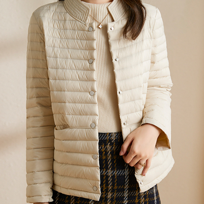 Women’s Quilted Jacket – Slim Fit – Woven Fabric – Stand Collar – Short Length