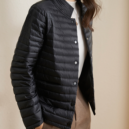 Women’s Quilted Jacket – Slim Fit – Woven Fabric – Stand Collar – Short Length