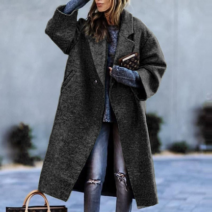 Women’s Long Coat - Wool - Ankle Length - Double-Breasted - Floral Print