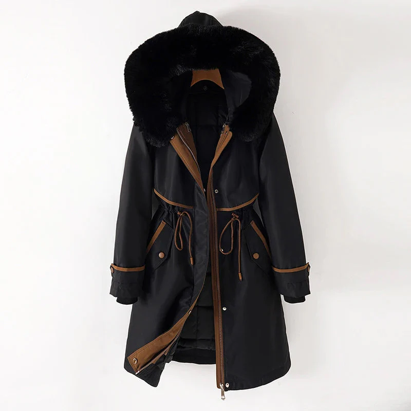 Quilted Lining Adjustable Waist Parka Jacket 