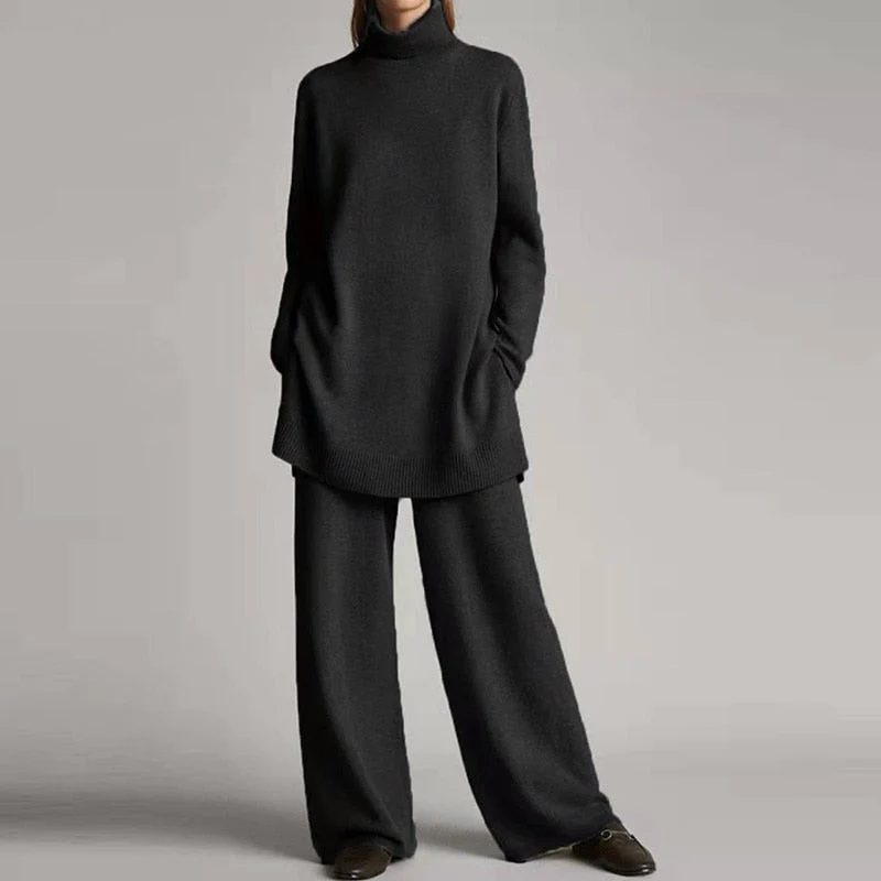 Knit Oversized Turtleneck Loungewear Set 
