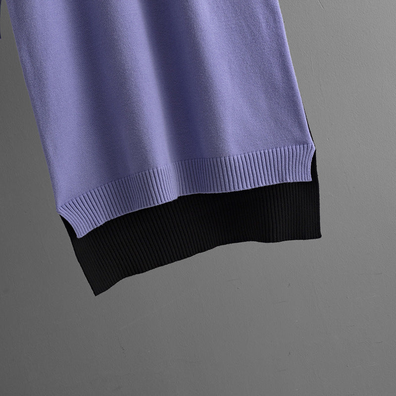 Knee-Length Knitted Half-High Collar Sweater Dress