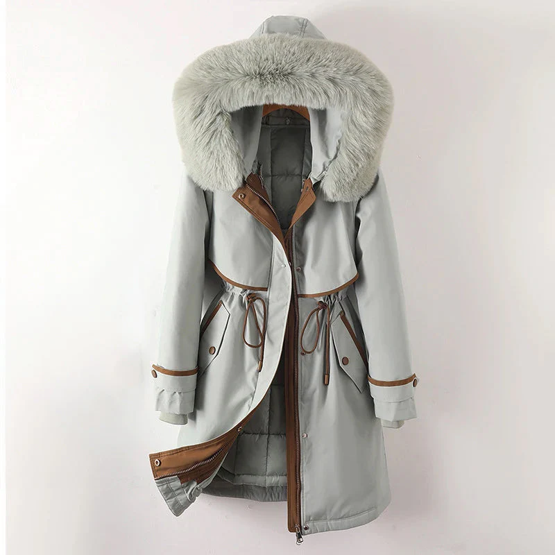 Quilted Lining Adjustable Waist Parka Jacket 