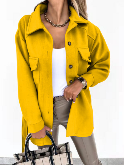 Women’s Jacket – Relaxed Fit – Button-Up Front – Collared – Chest Flap Pockets – Hip Length