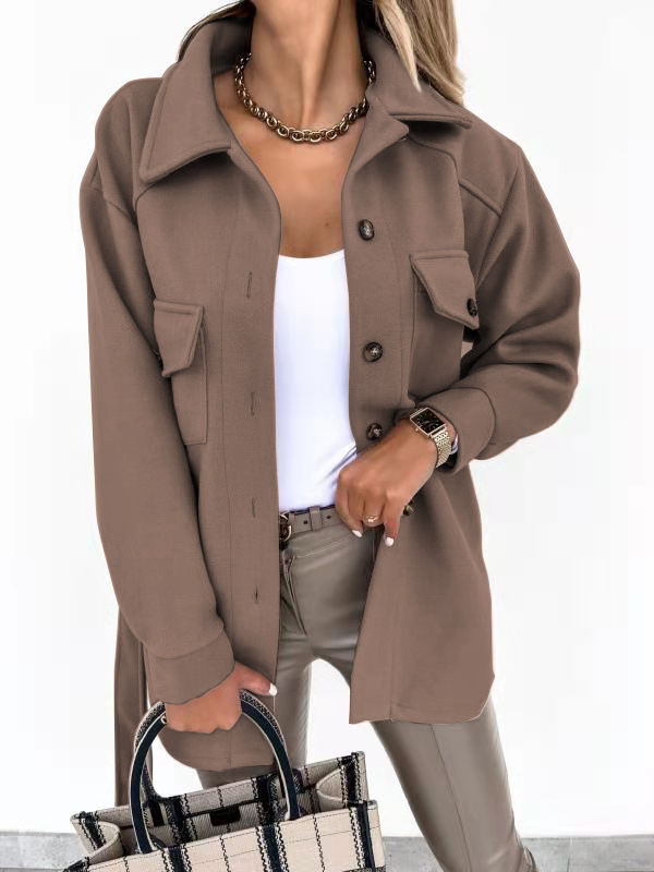 Relaxed Fit Button-Up Jacket with Pockets 