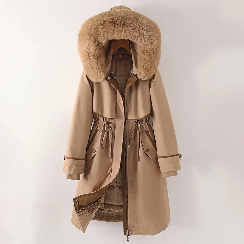Quilted Lining Adjustable Waist Parka Jacket 