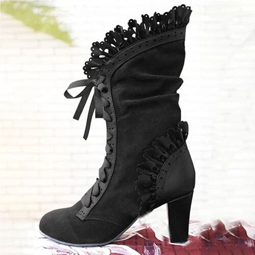 Women's faux leather lace-up block heel boots