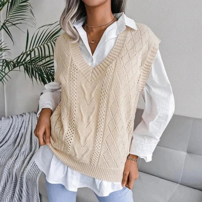 Women’s Knit Vest – Relaxed Fit – Cable Knit Texture – V-Neck – Casual Layering Piece