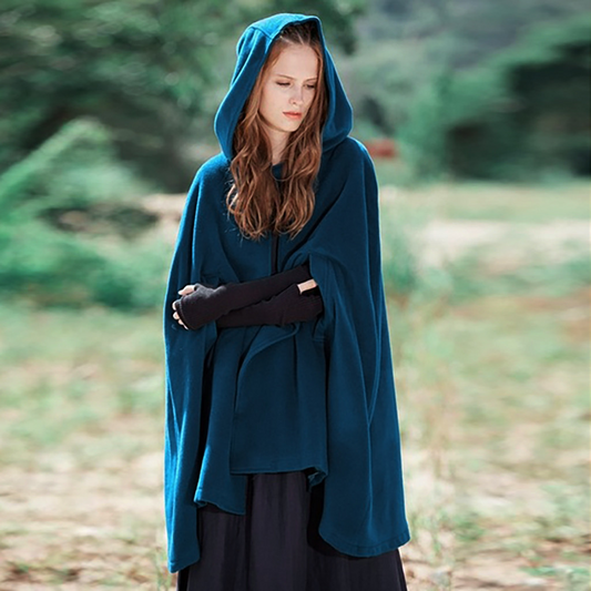 Woven Hooded Loose Fit Cape 