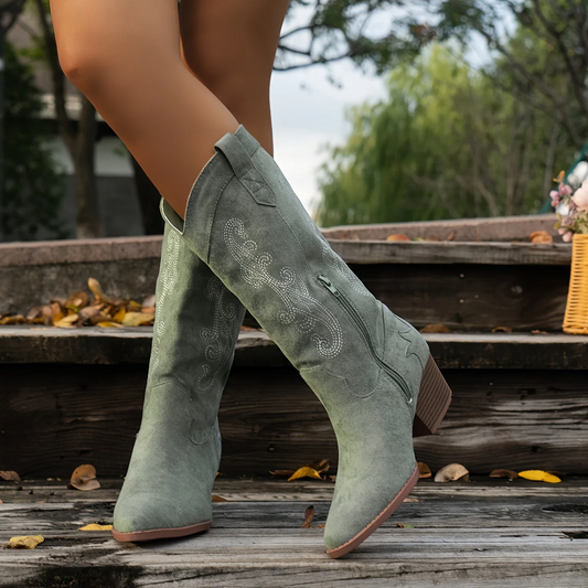 Faux Suede Block Heel Mid-Calf Boots