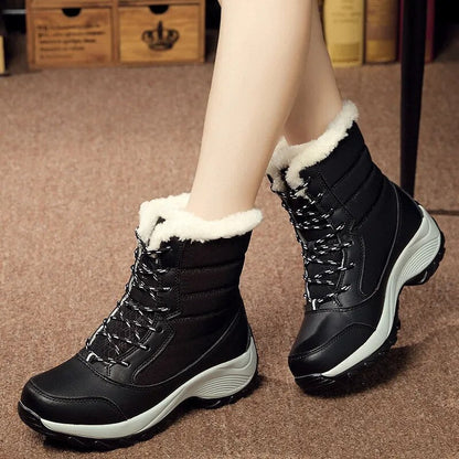 Women's waterproof faux fur lace-up winter boots