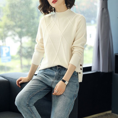 Women’s Pullover Sweatshirt – Relaxed Fit Knit – Ribbed Half-Turtleneck – Long Sleeve