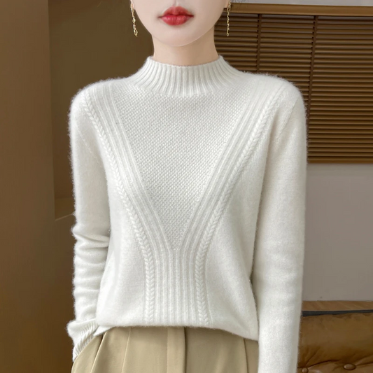 Wool Blend Relaxed Ribbed Knit Pullover Sweater 