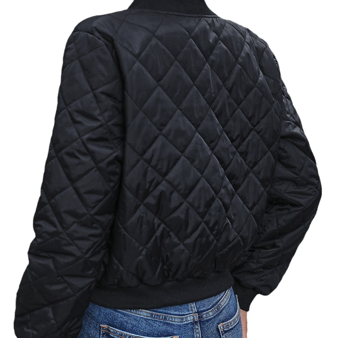 Quilted Fitted Zip Front Bomber Jacket 