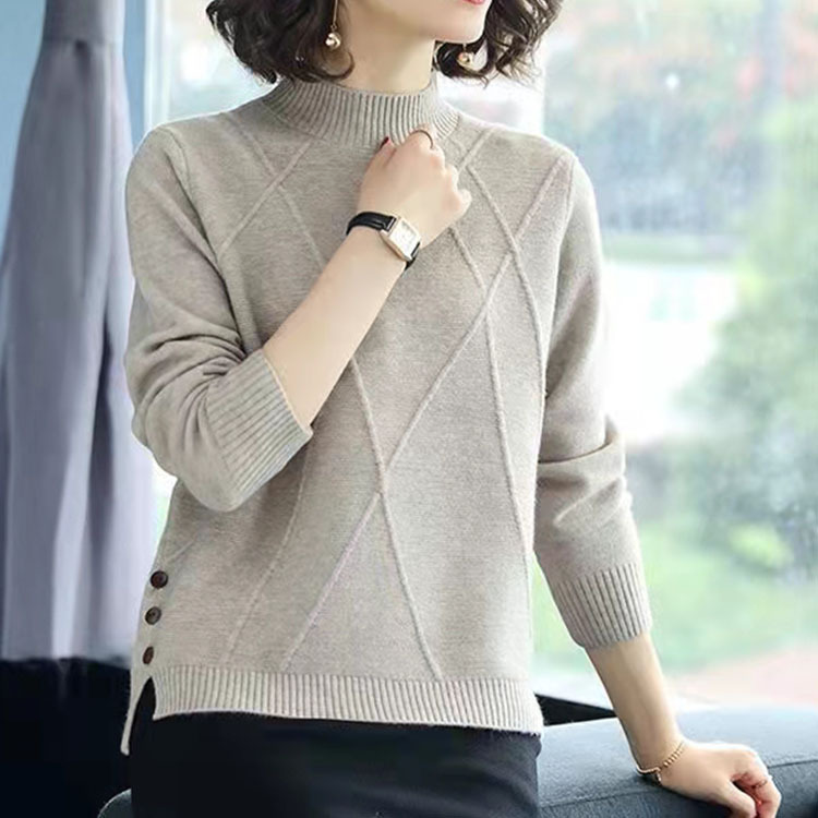 Women’s Pullover Sweatshirt – Relaxed Fit Knit – Ribbed Half-Turtleneck – Long Sleeve