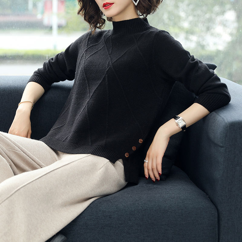 Relaxed Fit Ribbed Half-Turtleneck Pullover Sweatshirt 