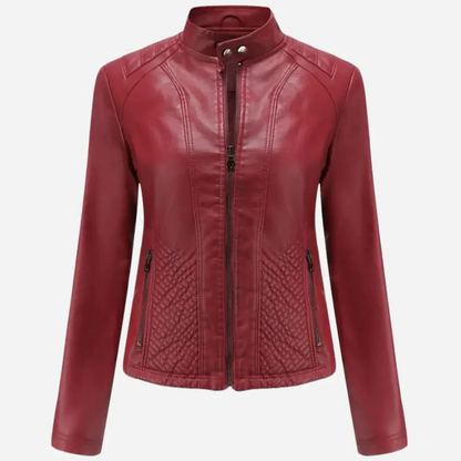 Women’s Jacket – Slim Fit – Faux Leather Look – Quilted Sides – Zipper Front