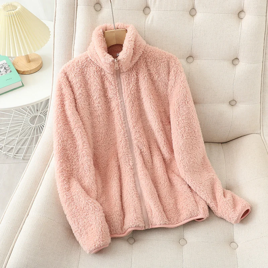 Plush Coral Fleece Relaxed Fit Jacket 