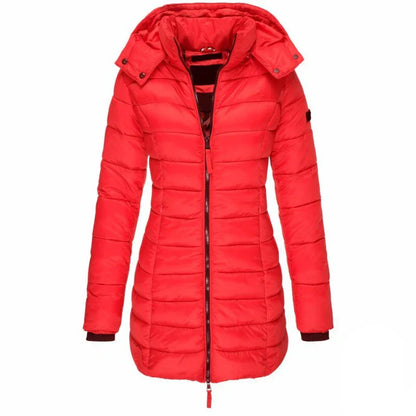 Women's mid length slim hooded jacket