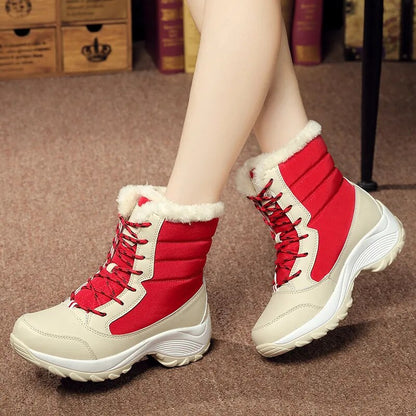 Women's waterproof faux fur lace-up winter boots