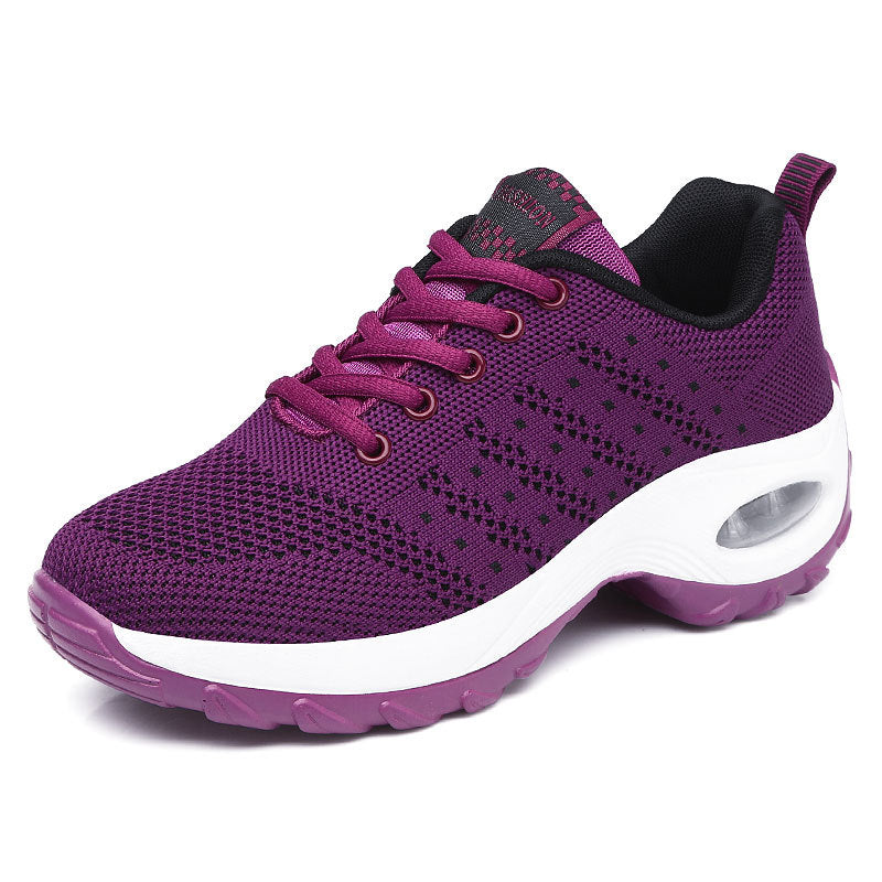 Women's Athletic Sneakers - Breathable Knit Upper - Air Cushion Support - Lace-Up Comfort