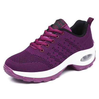 Women's Athletic Sneakers - Breathable Knit Upper - Air Cushion Support - Lace-Up Comfort