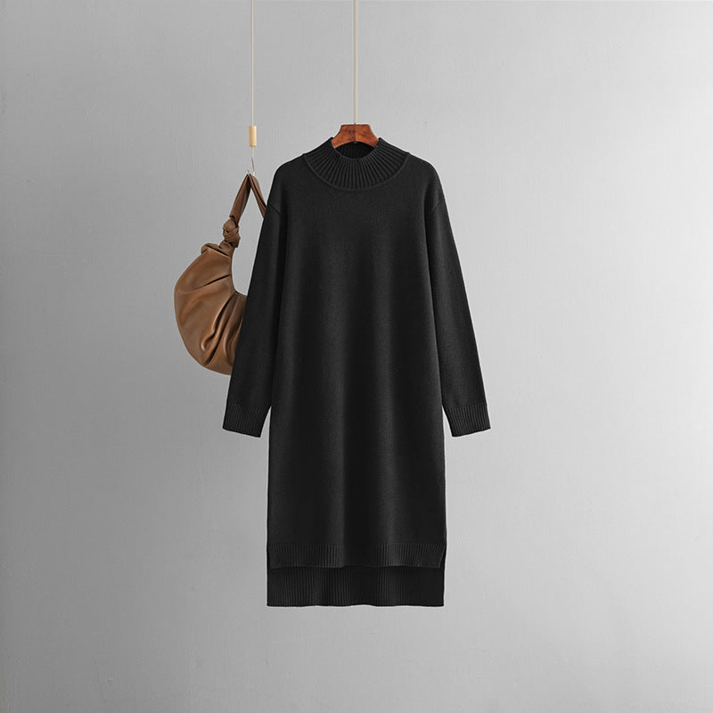 Knee-Length Knitted Half-High Collar Sweater Dress